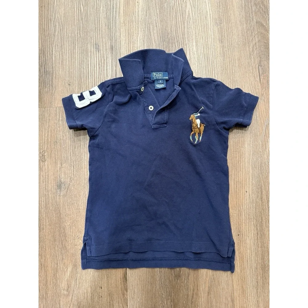 Polo By Ralph Lauren Big Pony Flesh Polo Shirt Kids Size 5 Blue Logo Embroidered